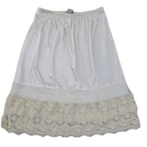Vintage Melody White Satin Half Slip With Double Lace Ruffle Size Medium